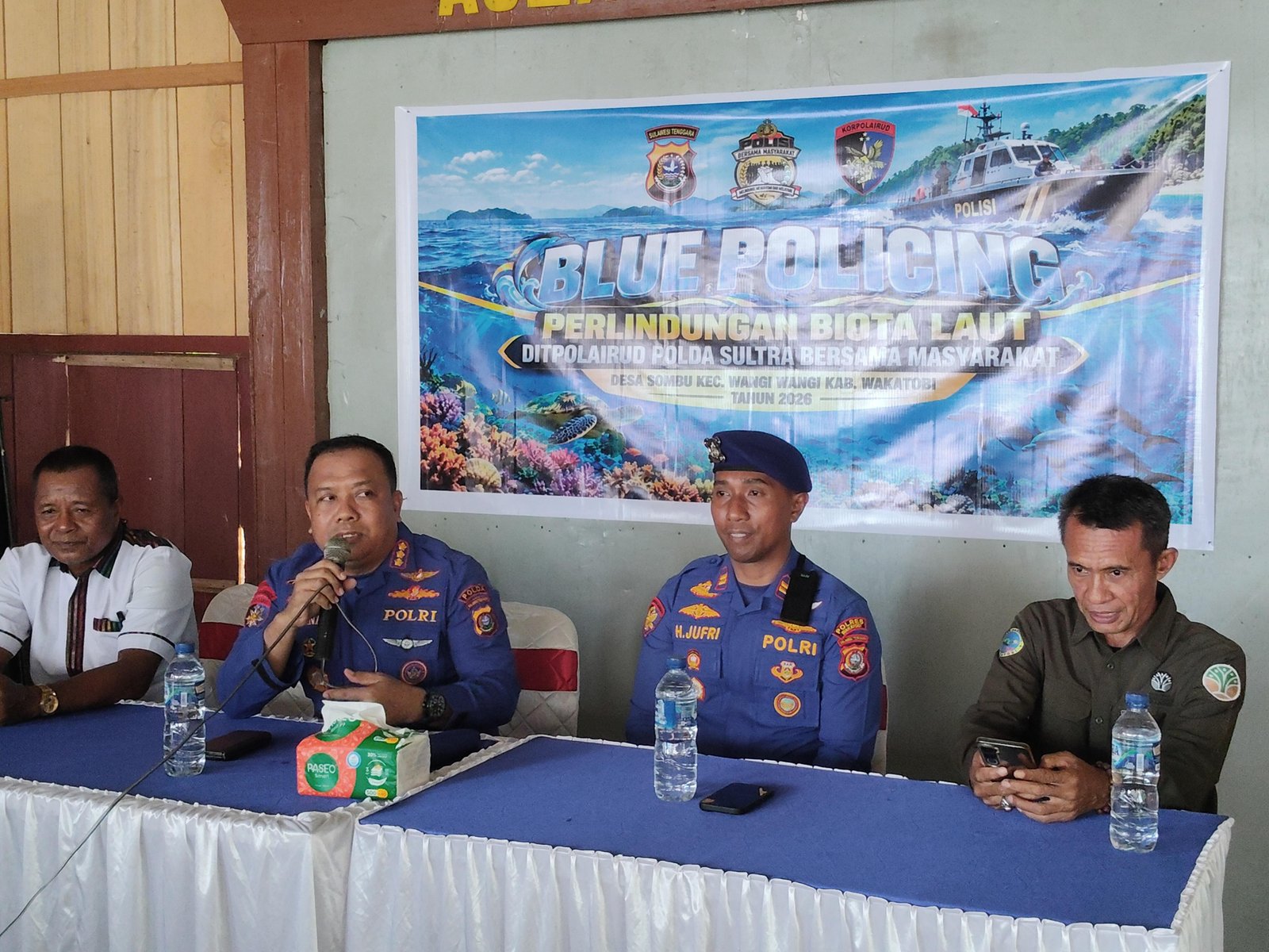 Blue Policing Ditpolairud Polda Sultra, Dir Polairud Bersama Masyarakat Desa Sombu Wujudkan Perlindungan Biota Laut di Wakatobi